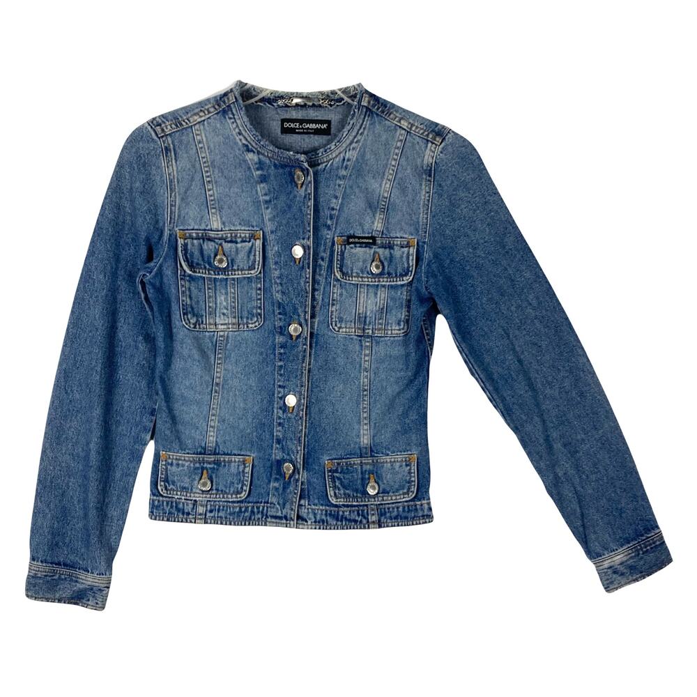 DOLCE&GABBANA Jacket 42~10~M ITALY Blue Denim 4-Flap-Pocket Logo Button-Up